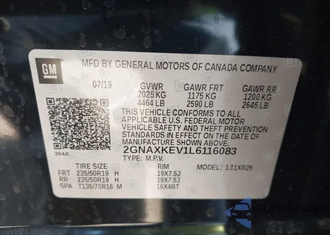 2020 Chevrolet Equinox Fwd Lt 1.5L Turbo from USA, damaged, VIN 2GNAXKEV1L6116083